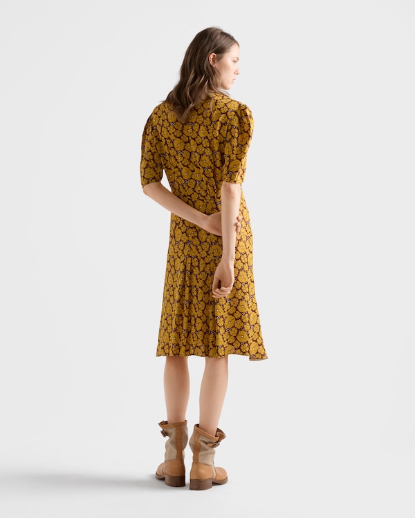 Floral print sablé midi-dress - Mustard Floral print sablé midi-dress - Mustard