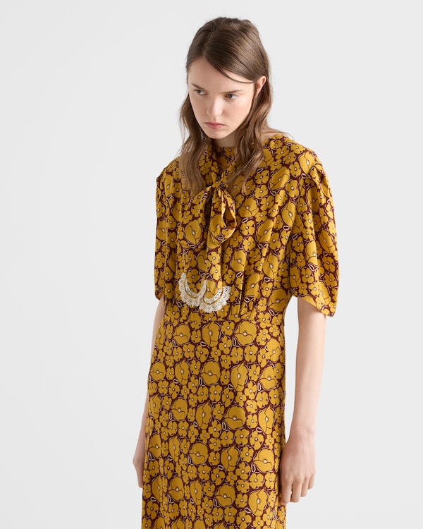 Floral print sablé midi-dress - Mustard Floral print sablé midi-dress - Mustard