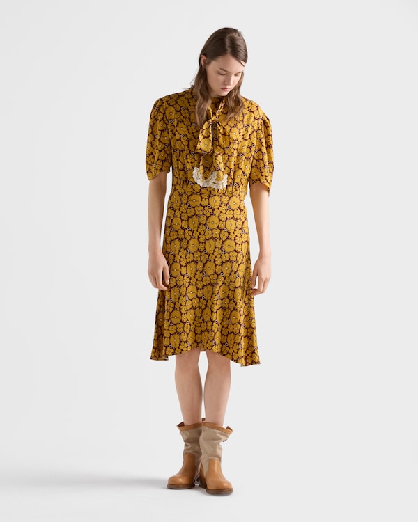 Floral print sablé midi-dress - Mustard Floral print sablé midi-dress - Mustard