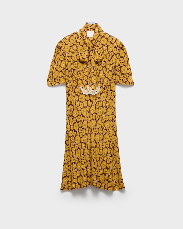Floral print sablé midi-dress - Mustard Floral print sablé midi-dress - Mustard
