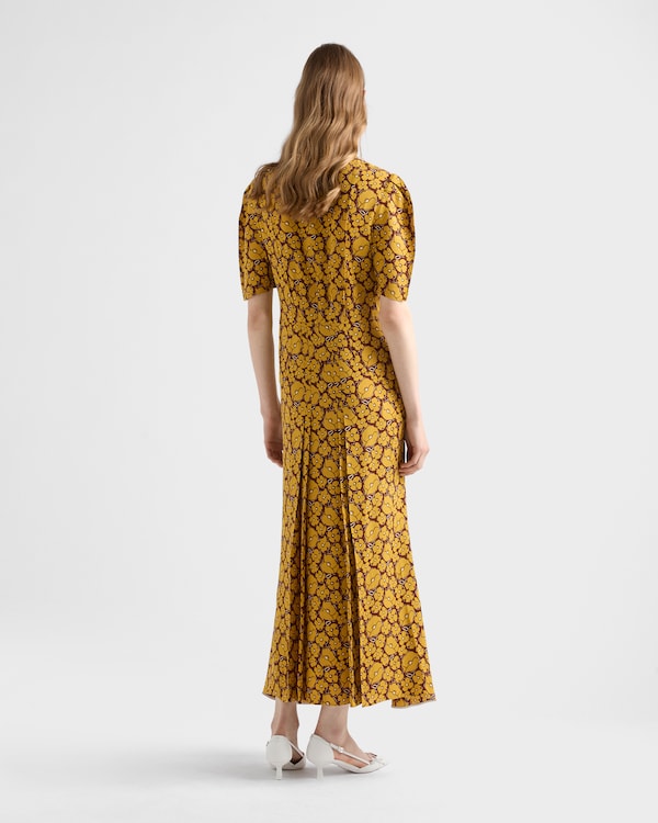 Embroidered printed sable dress - Mustard Embroidered printed sable dress - Mustard