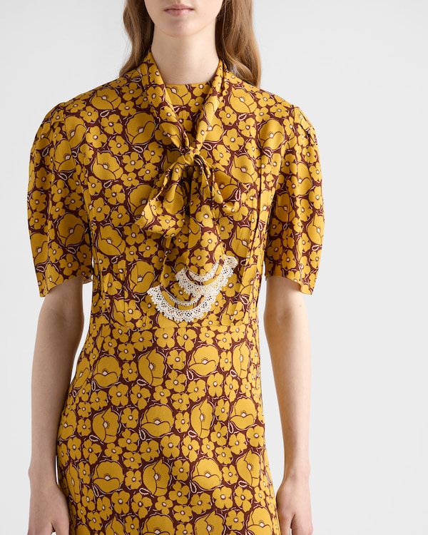 Embroidered printed sable dress - Mustard Embroidered printed sable dress - Mustard