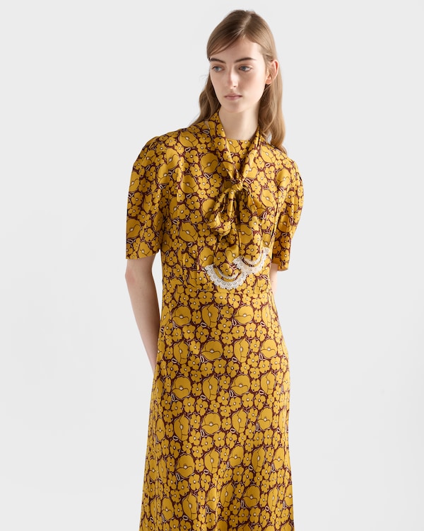 Embroidered printed sable dress - Mustard Embroidered printed sable dress - Mustard