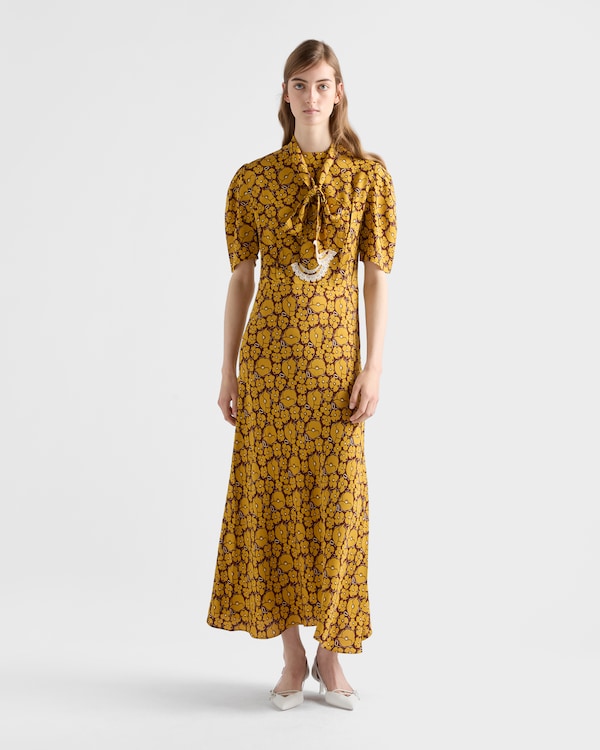 Embroidered printed sable dress - Mustard Embroidered printed sable dress - Mustard
