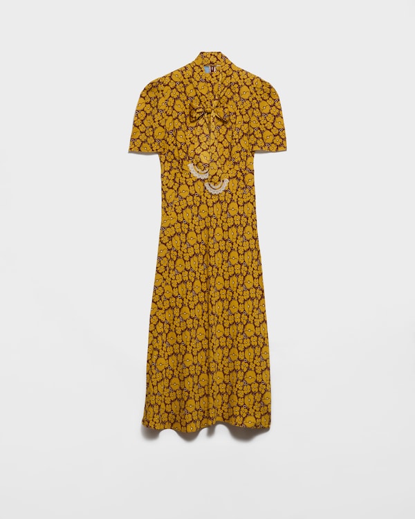 Embroidered printed sable dress - Mustard Embroidered printed sable dress - Mustard