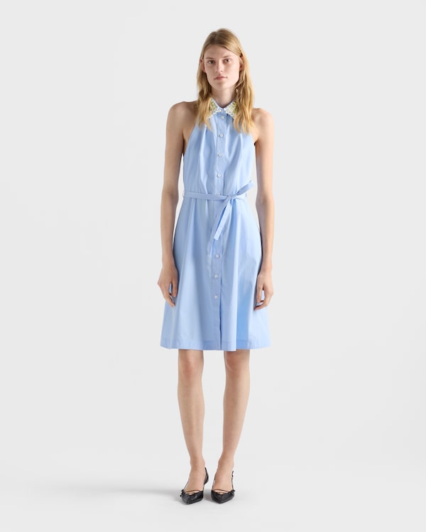 Embroidered poplin shirt dress - Sky Blue Embroidered poplin shirt dress - Sky Blue