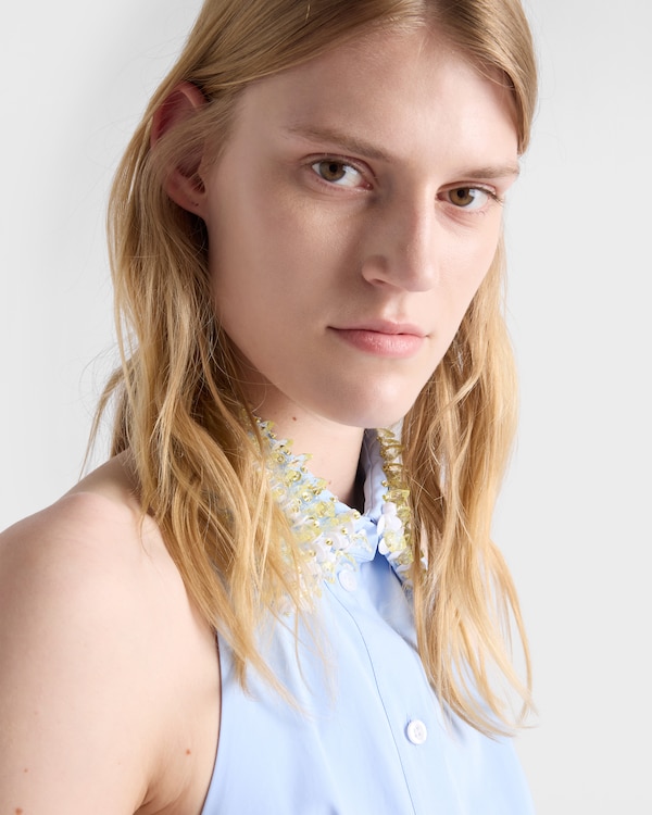 Embroidered poplin shirt dress - Sky Blue Embroidered poplin shirt dress - Sky Blue