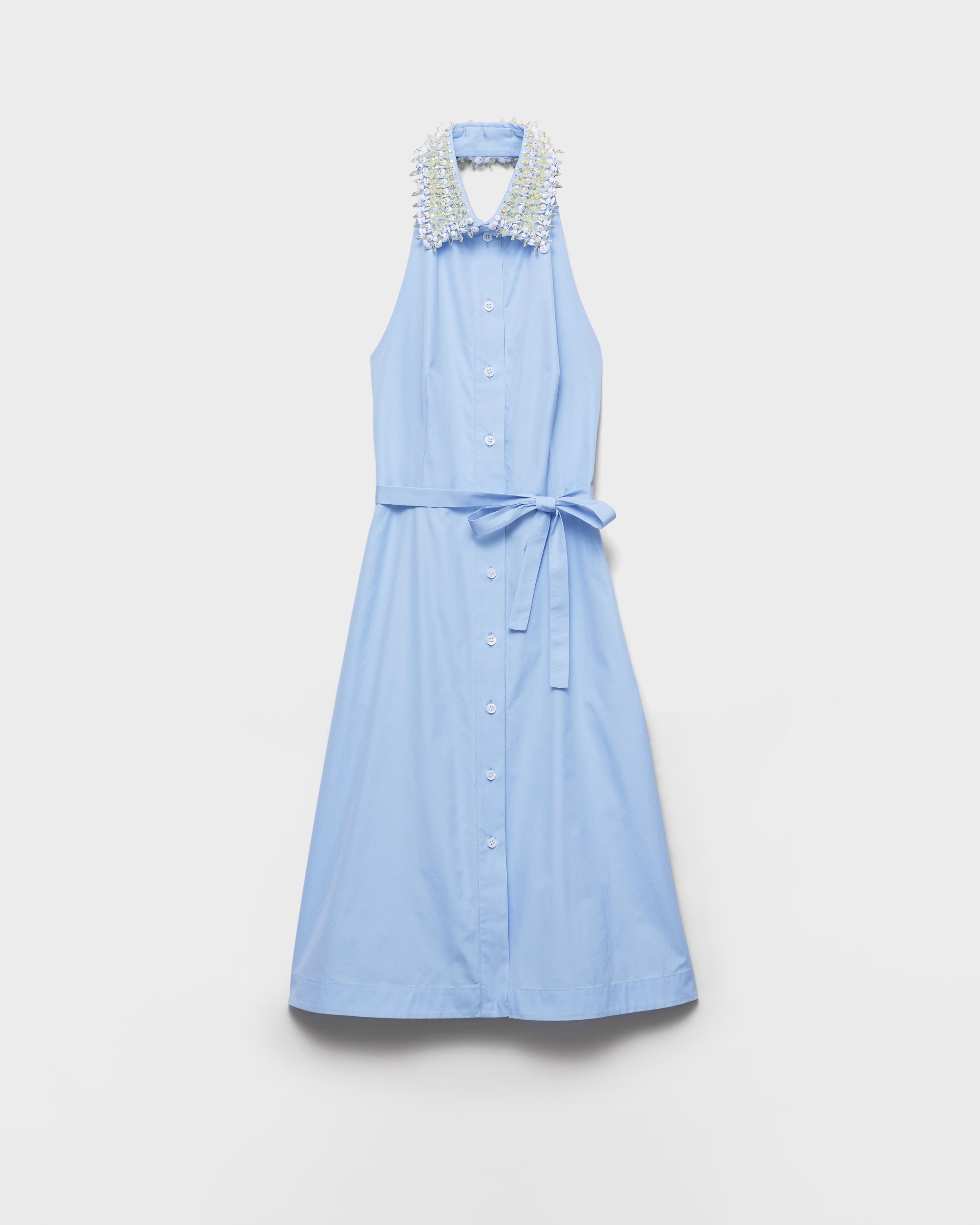 Sky Blue Embroidered poplin shirt dress | PRADA - Canada