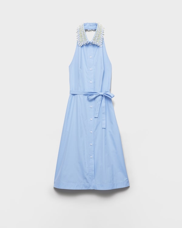 Embroidered poplin shirt dress - Sky Blue Embroidered poplin shirt dress - Sky Blue