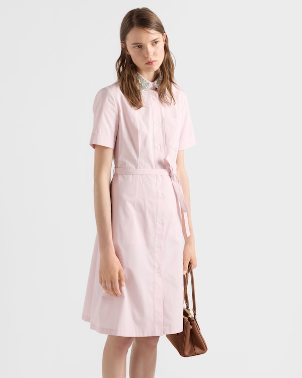 Embroidered poplin shirt dress - Alabaster Pink Embroidered poplin shirt dress - Alabaster Pink
