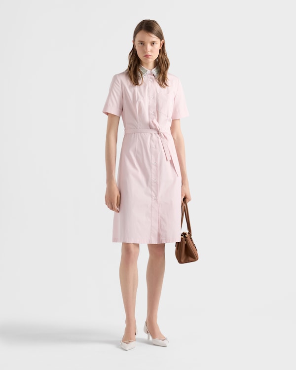 Embroidered poplin shirt dress - Alabaster Pink Embroidered poplin shirt dress - Alabaster Pink