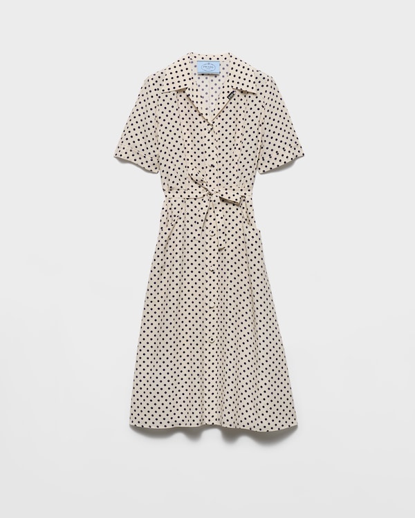 Vestido camisero de marocain con estampado de lunares - Beige Arena/Azul Vestido camisero de marocain con estampado de lunares - Beige Arena/Azul