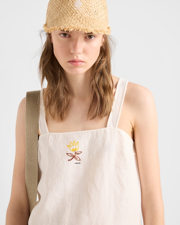 Minikleid aus besticktem Slubstoff - Weiss Minikleid aus besticktem Slubstoff - Weiss