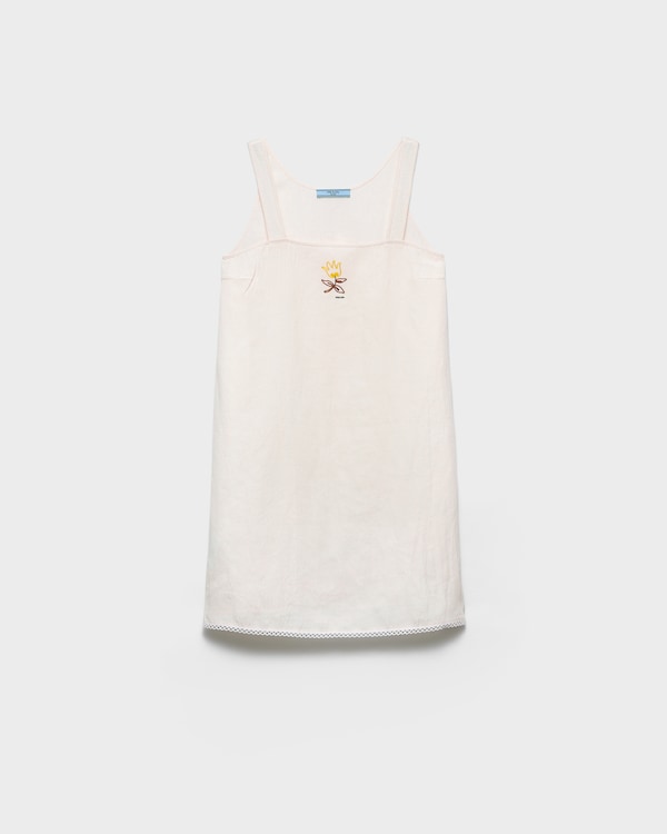 Minikleid aus besticktem Slubstoff - Weiss Minikleid aus besticktem Slubstoff - Weiss