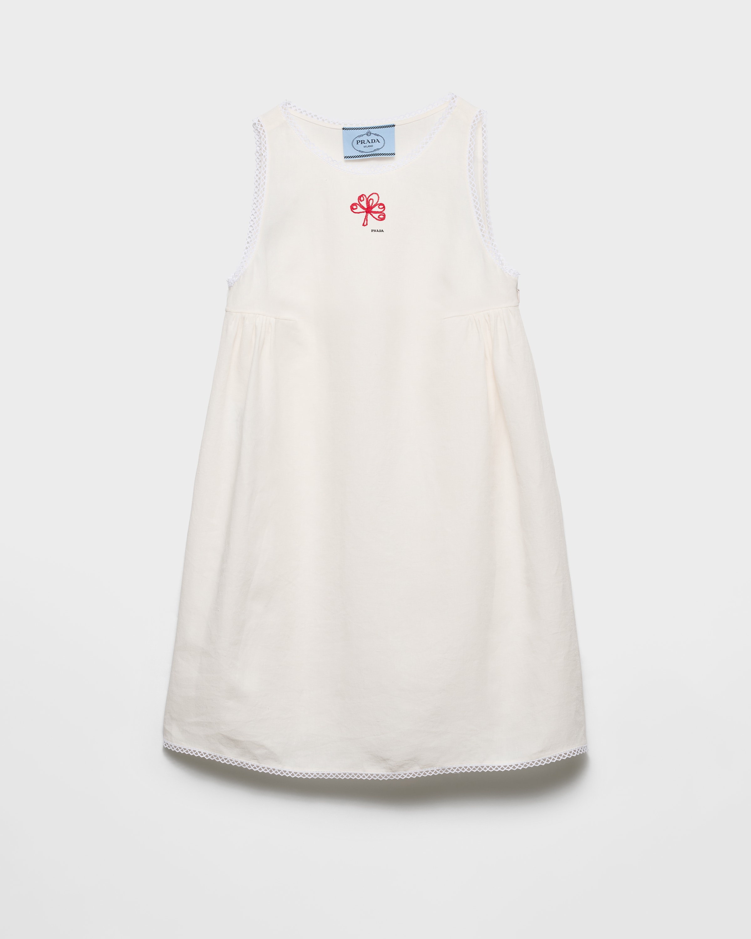 Prada Embroidered Slubbed Canvas Mini-dress, Woman, White, Size 40