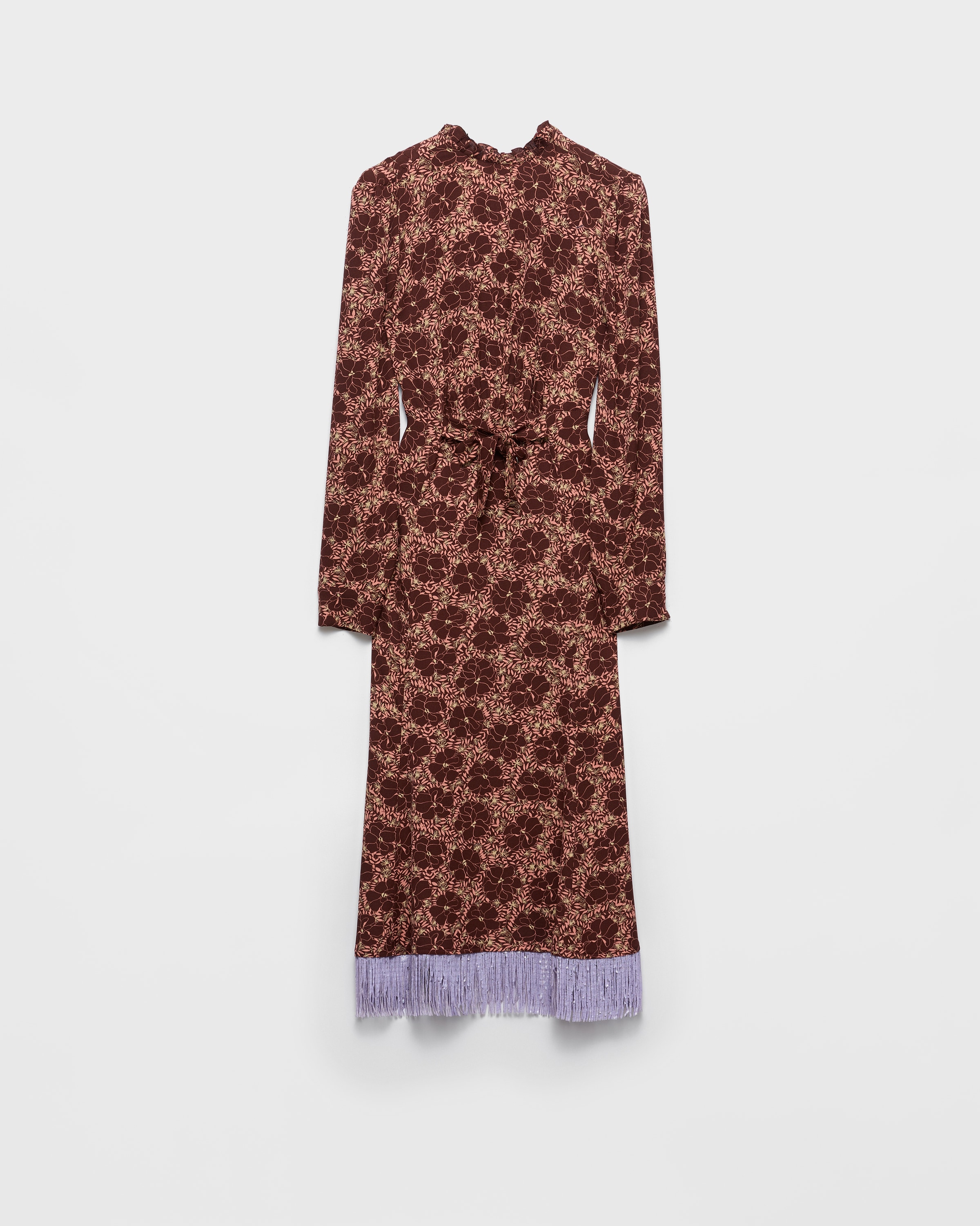 Cocoa Brown Embroidered Floral Print Sablé Dress | PRADA - Japan