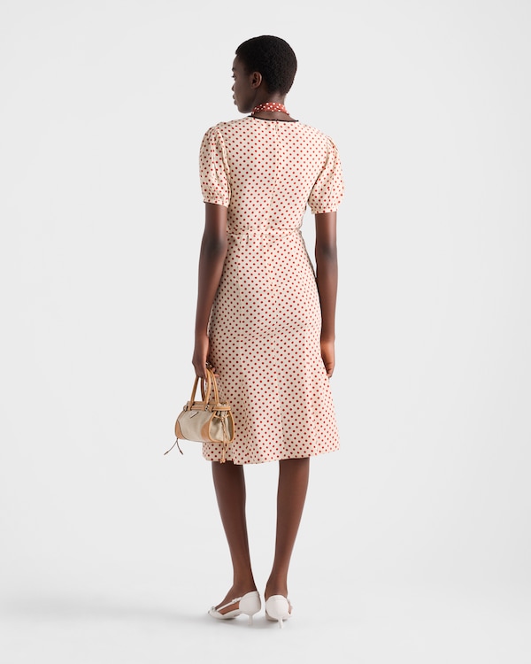 Punktmusterkleid aus Marocain - Sand/Rot Punktmusterkleid aus Marocain - Sand/Rot