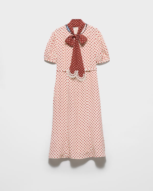 Punktmusterkleid aus Marocain - Sand/Rot Punktmusterkleid aus Marocain - Sand/Rot