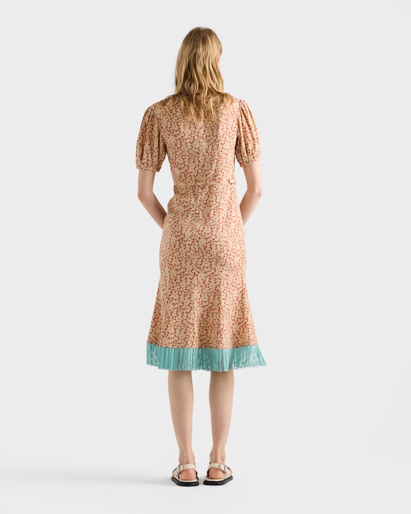 Embroidered floral print sablé dress - Red Embroidered floral print sablé dress - Red