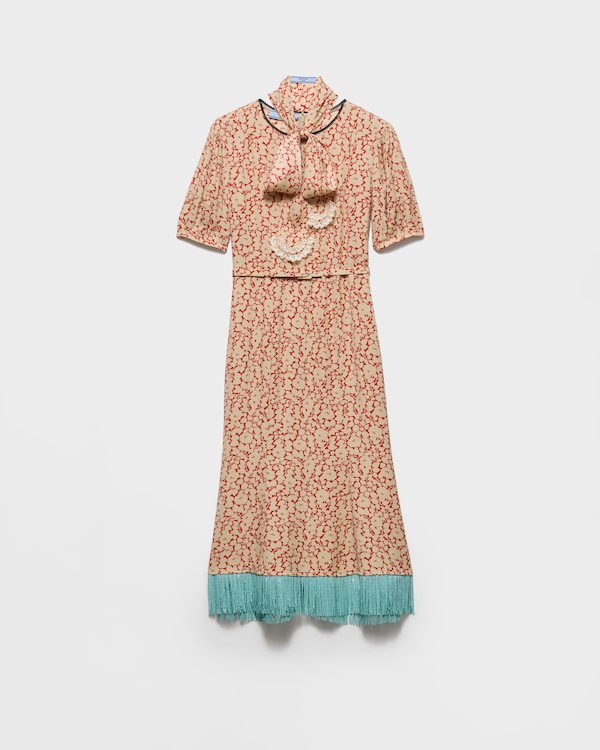 Embroidered floral print sablé dress - Red Embroidered floral print sablé dress - Red