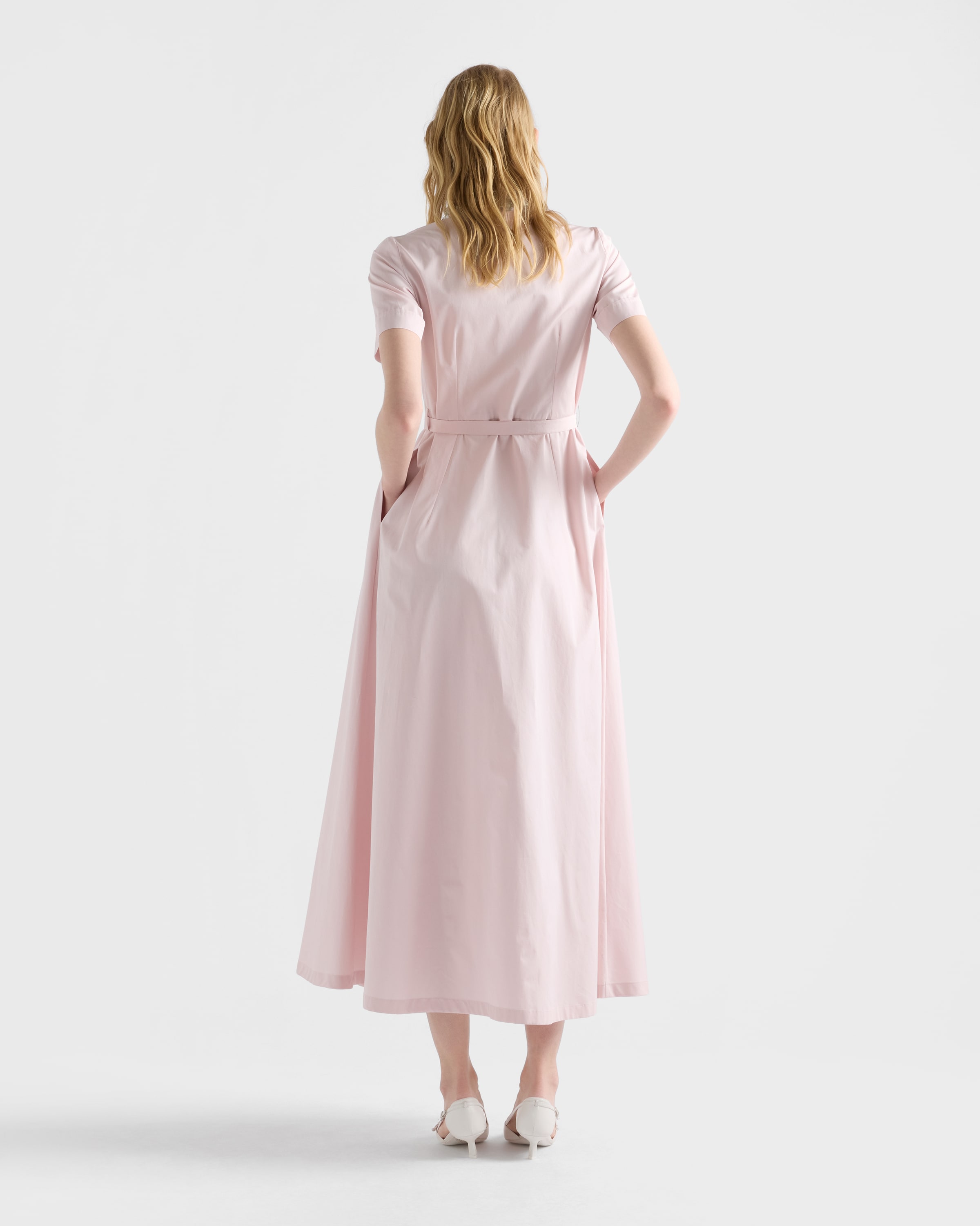 Alabaster Pink Embroidered poplin shirt dress | PRADA - United States