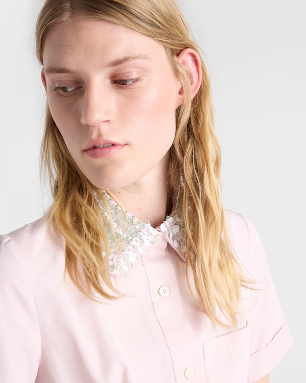 Embroidered poplin shirt dress - Alabaster Pink Embroidered poplin shirt dress - Alabaster Pink