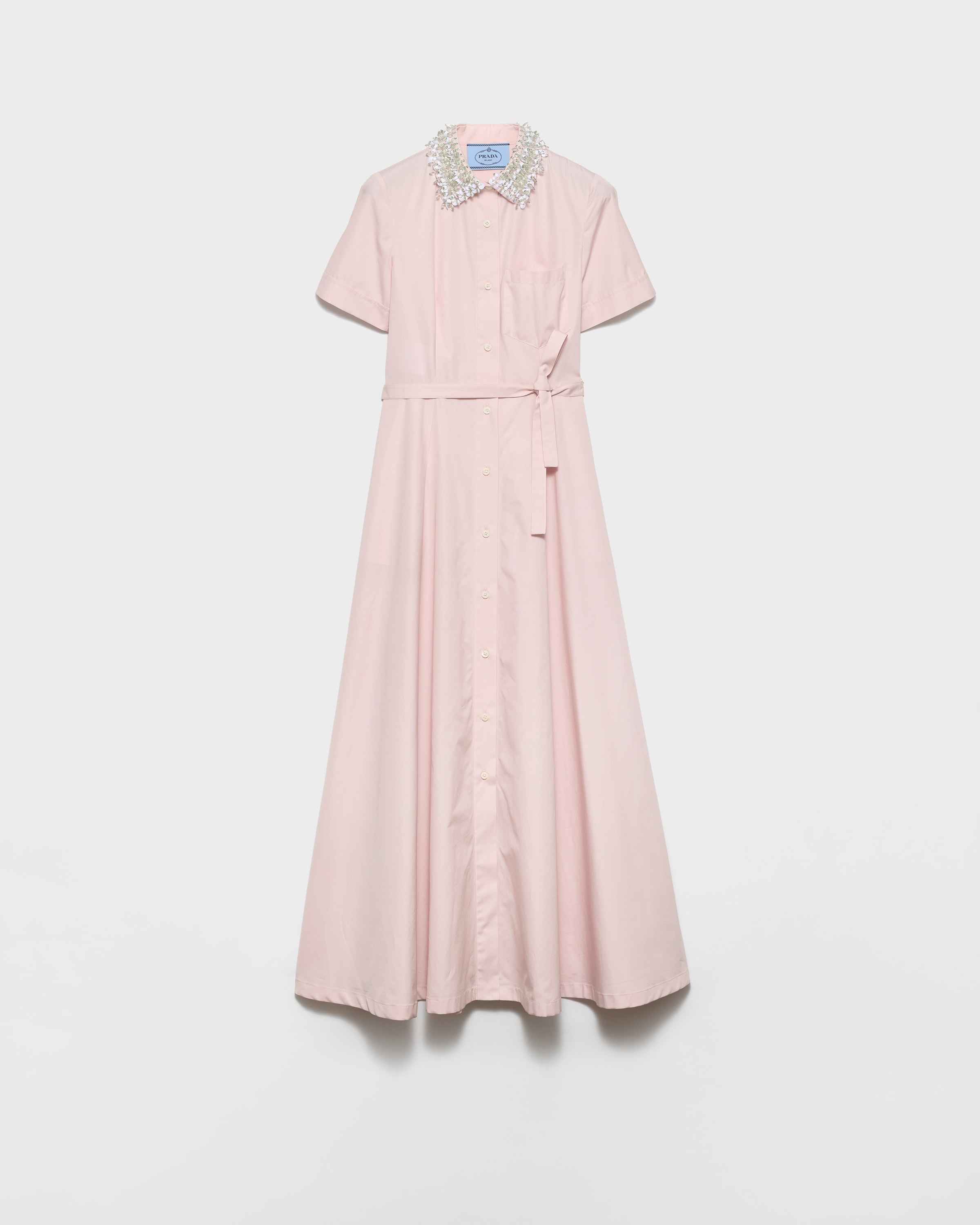 PRADA シルク シアーブラウス半袖 40 ピンク Alabaster Pink Embroidered poplin shirt dress | PRADA - United States