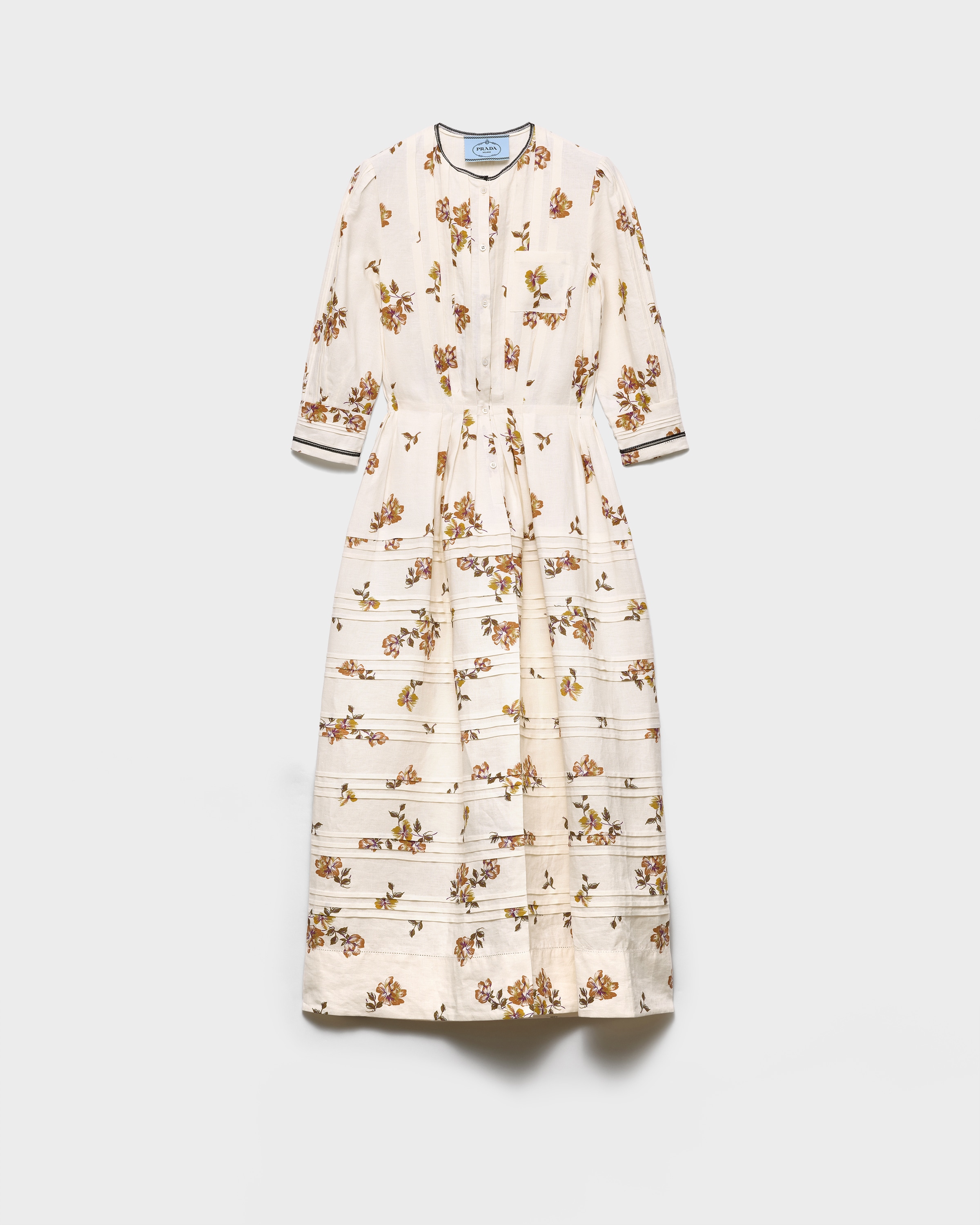 Tobacco Long printed linen dress | PRADA - United States