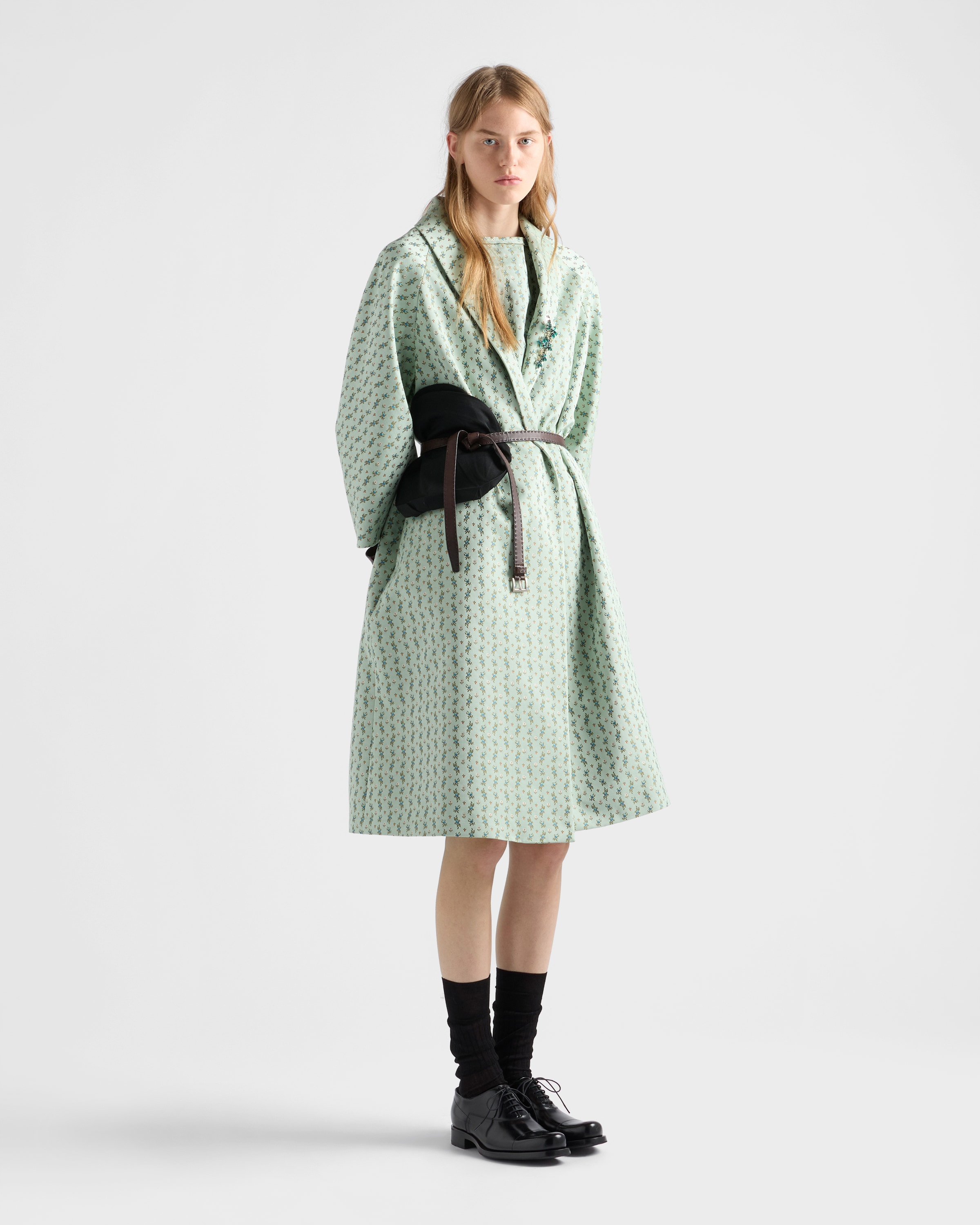 Chlorophyll Green Floral Print Duchess Dress | PRADA - United States