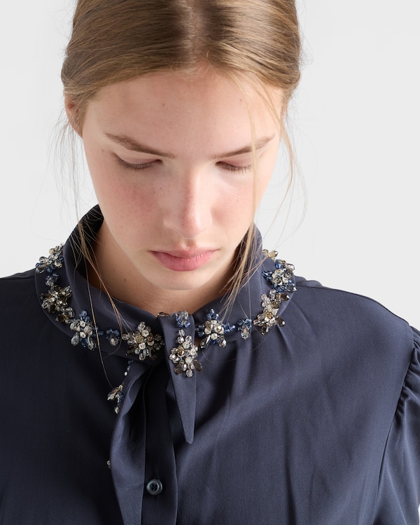 Robe en marocain brodé - Bleu Robe en marocain brodé - Bleu