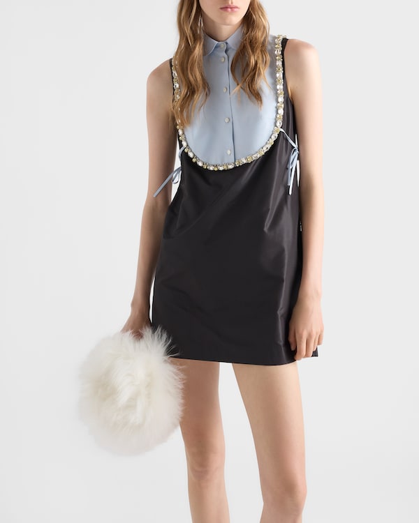 Embroidered taffeta mini-dress - Black Embroidered taffeta mini-dress - Black