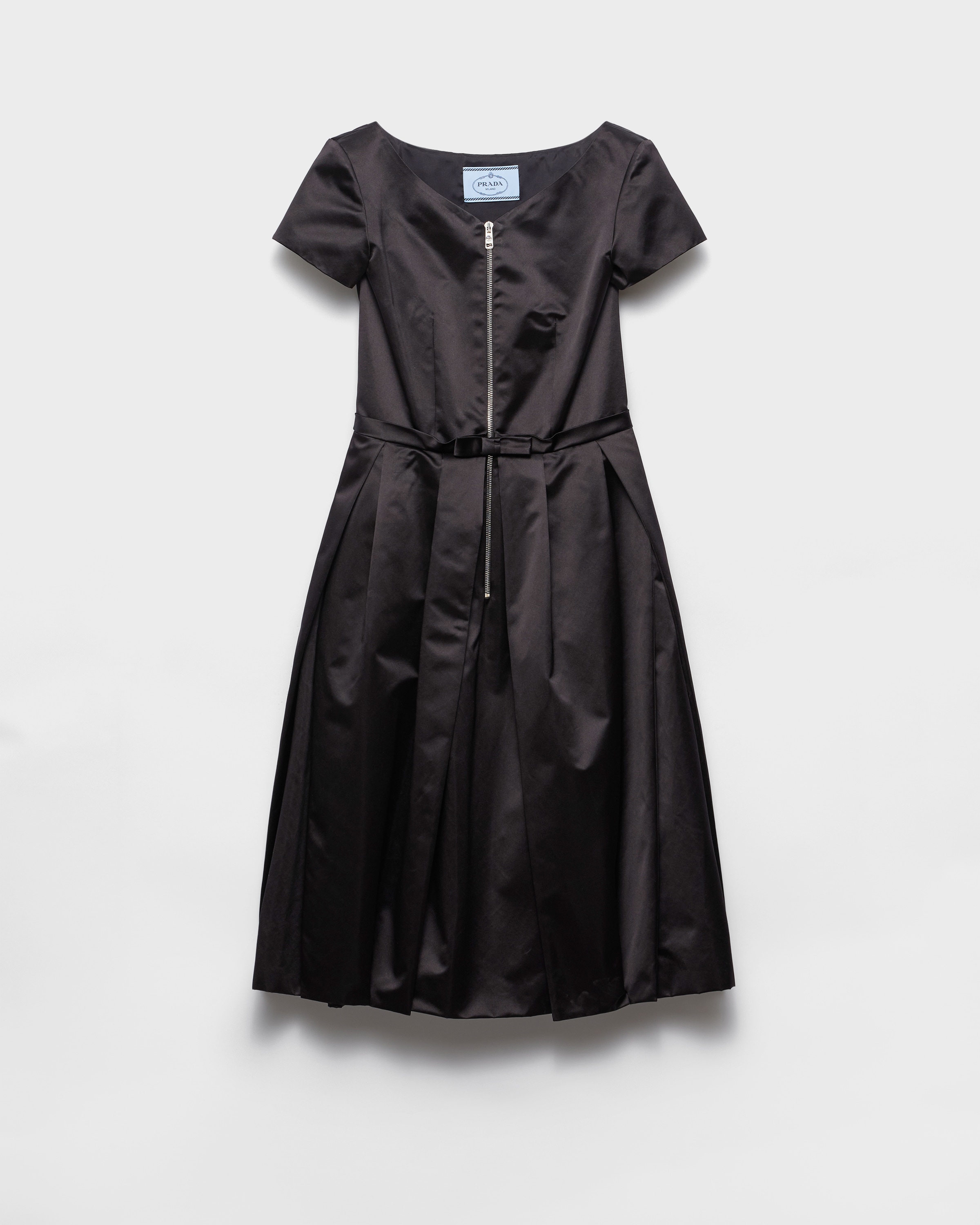 prada black dress Re-Nylon - Inseam pockets Sartorial logo label Lace Black Duchesse Silk Dress |