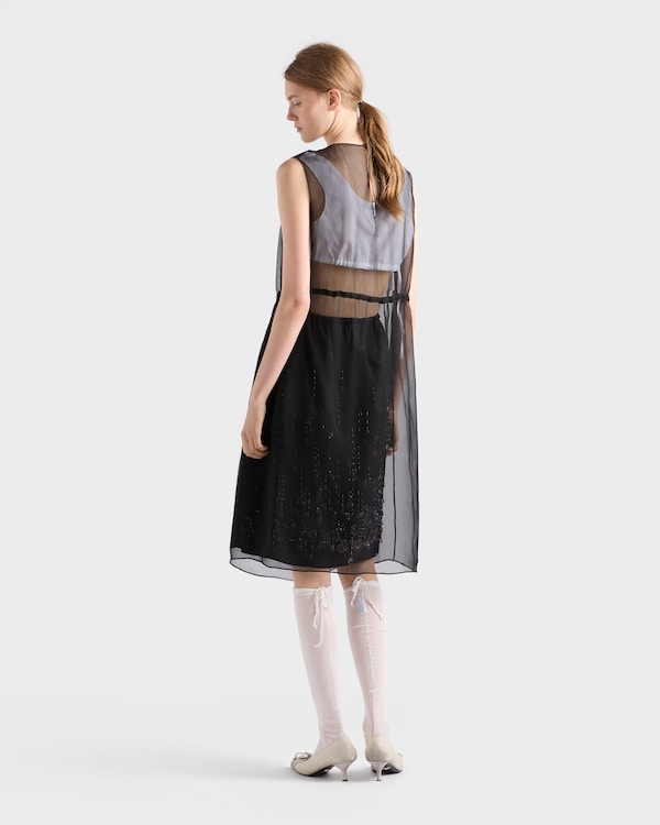 Embroidered silk cigaline dress - Black Embroidered silk cigaline dress - Black