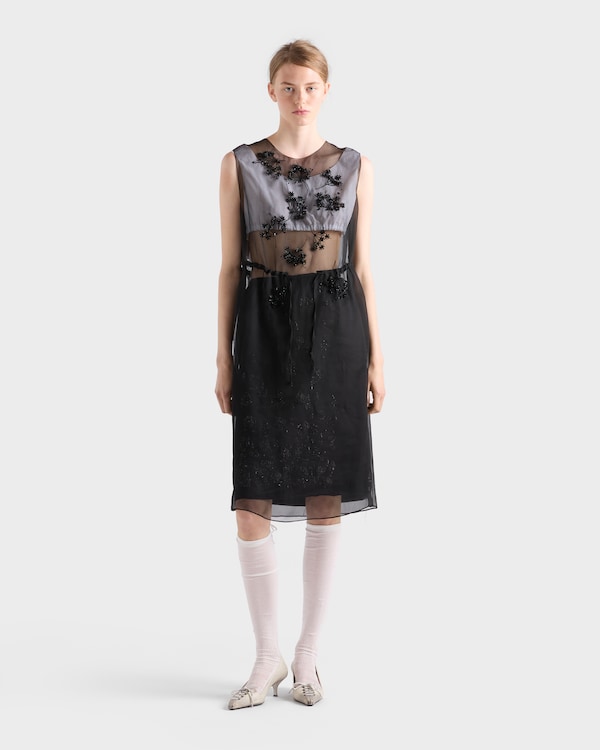 Embroidered silk cigaline dress - Black Embroidered silk cigaline dress - Black