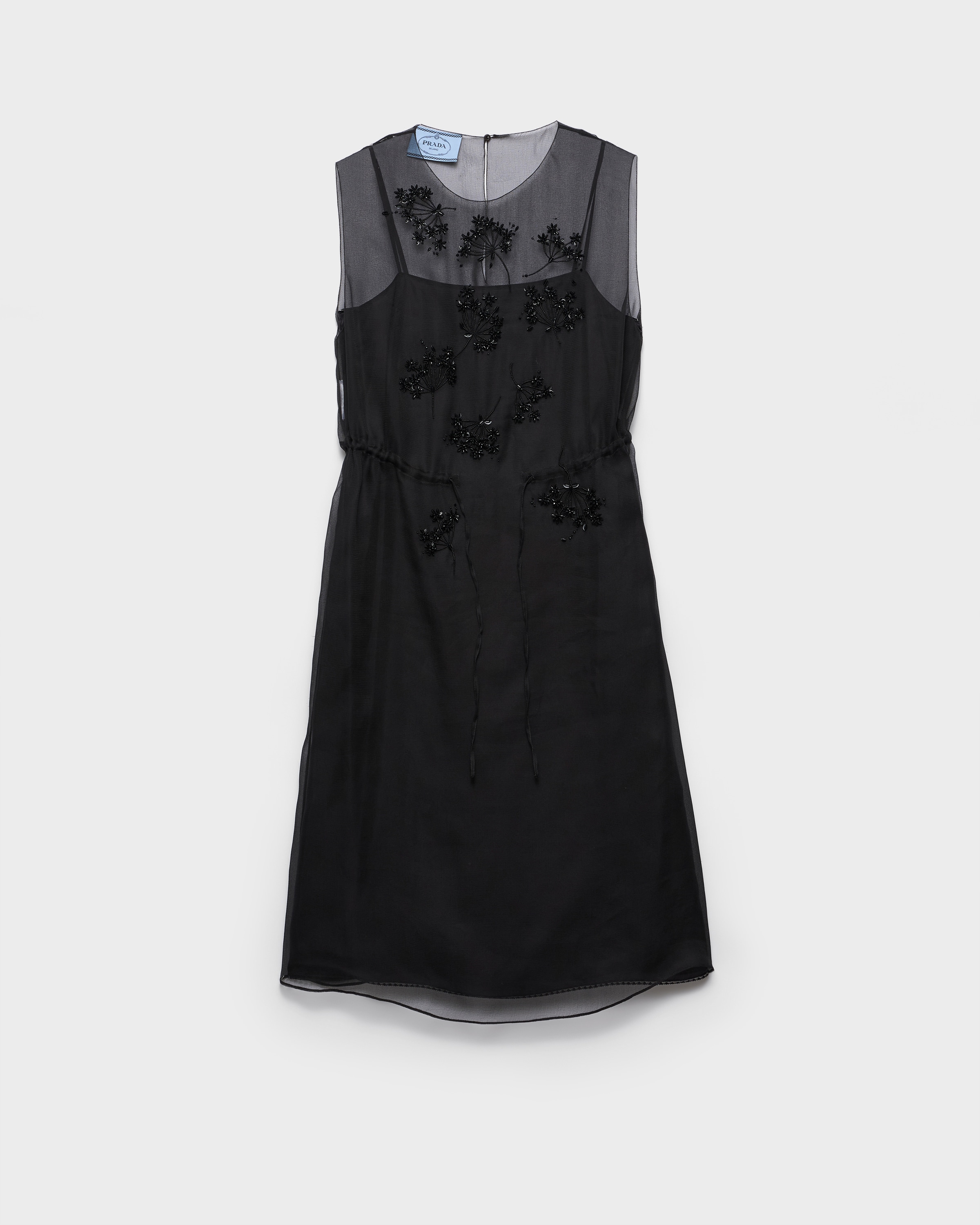 Black Embroidered Silk Cigaline Dress | PRADA - United States