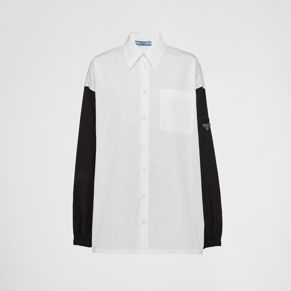 White/black Re-Nylon and poplin shirt | Prada