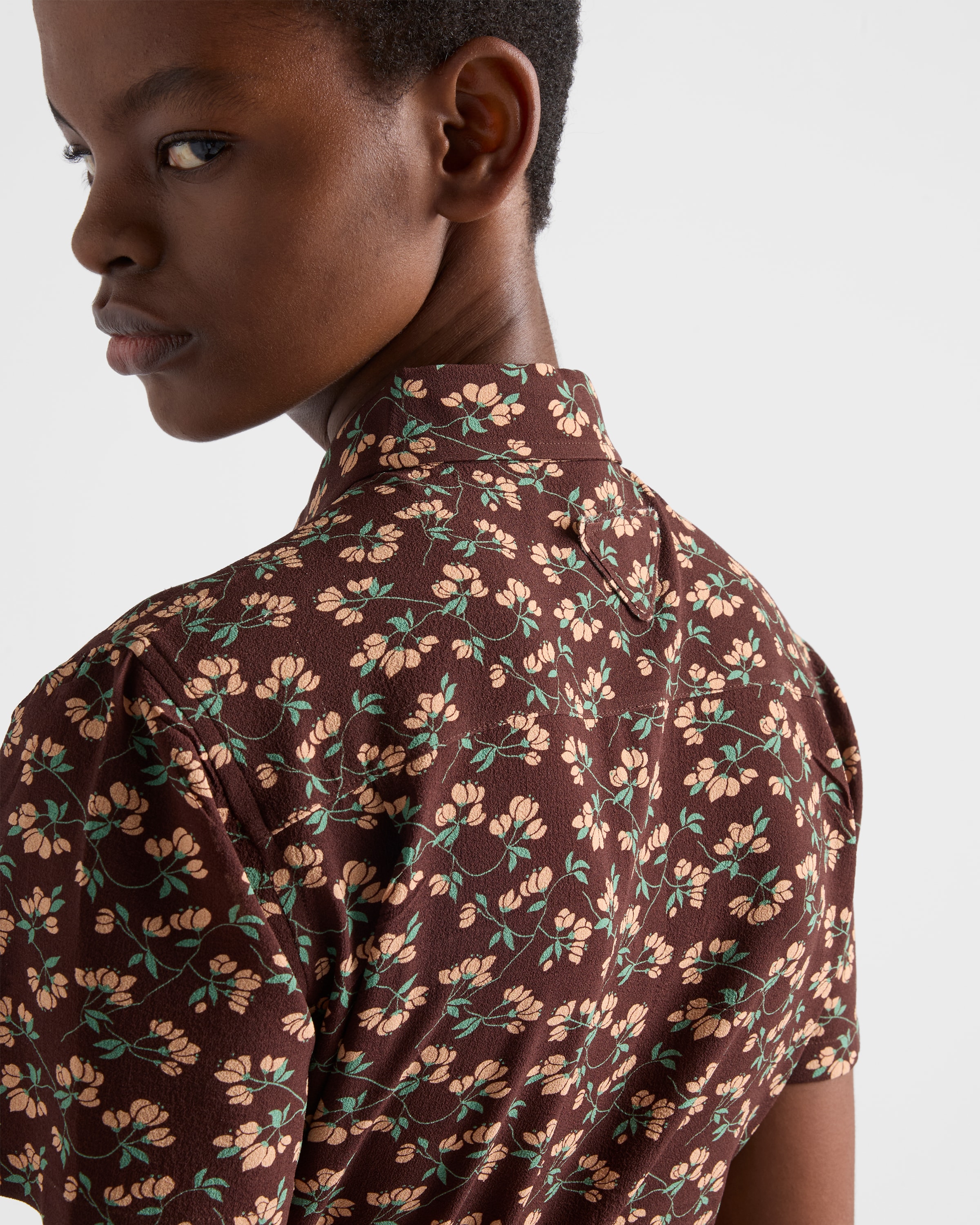 Prada Floral Silk Georgette Blouse In Brown