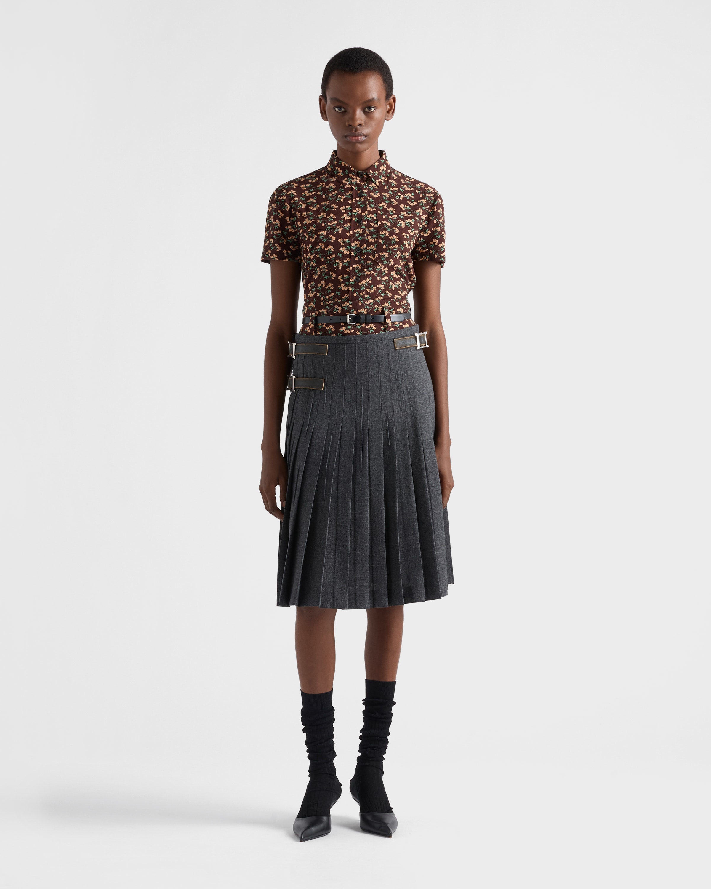 Prada Floral Silk Georgette Blouse In Brown