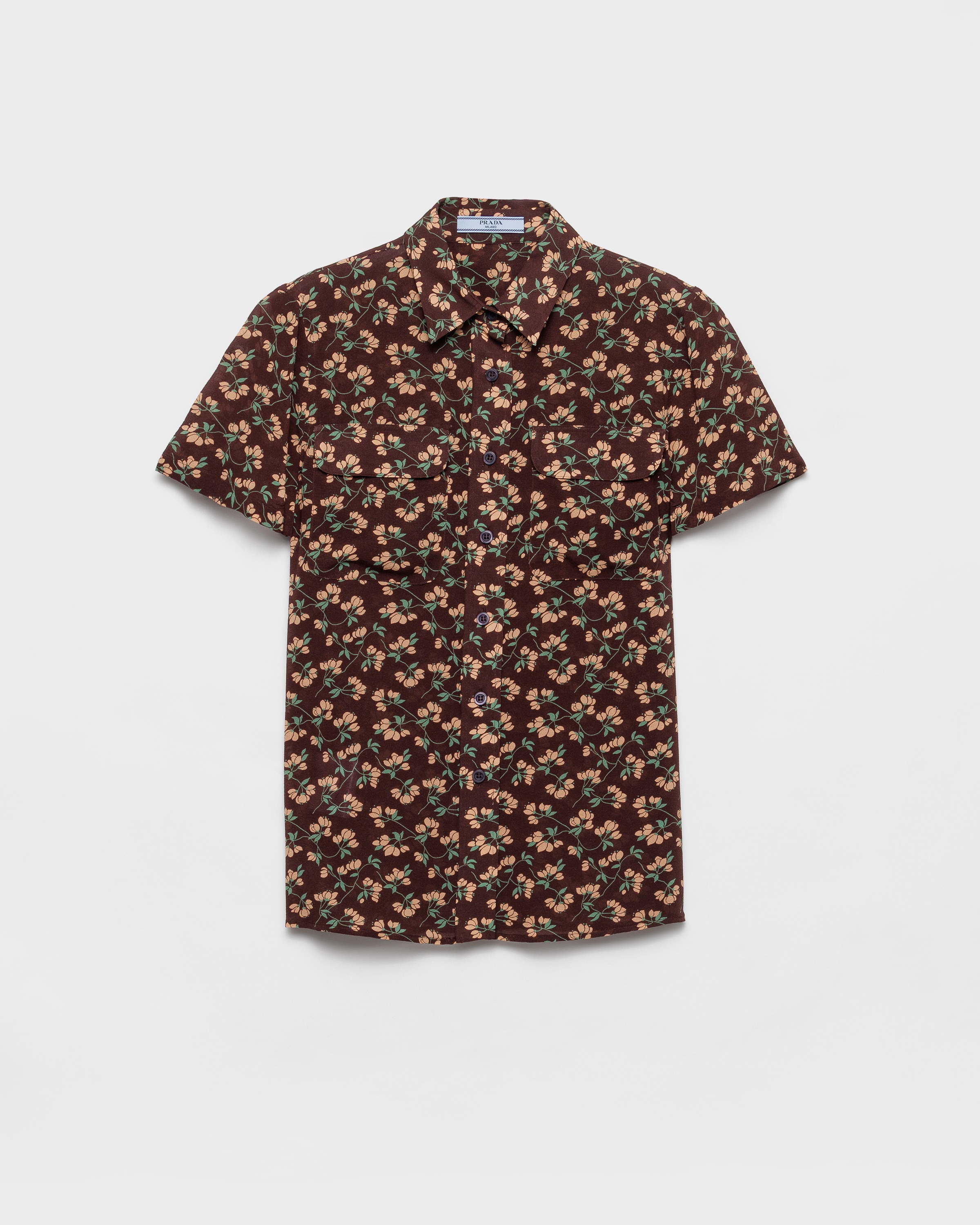 Prada Short-sleeved Floral Print Georgette Shirt In Black