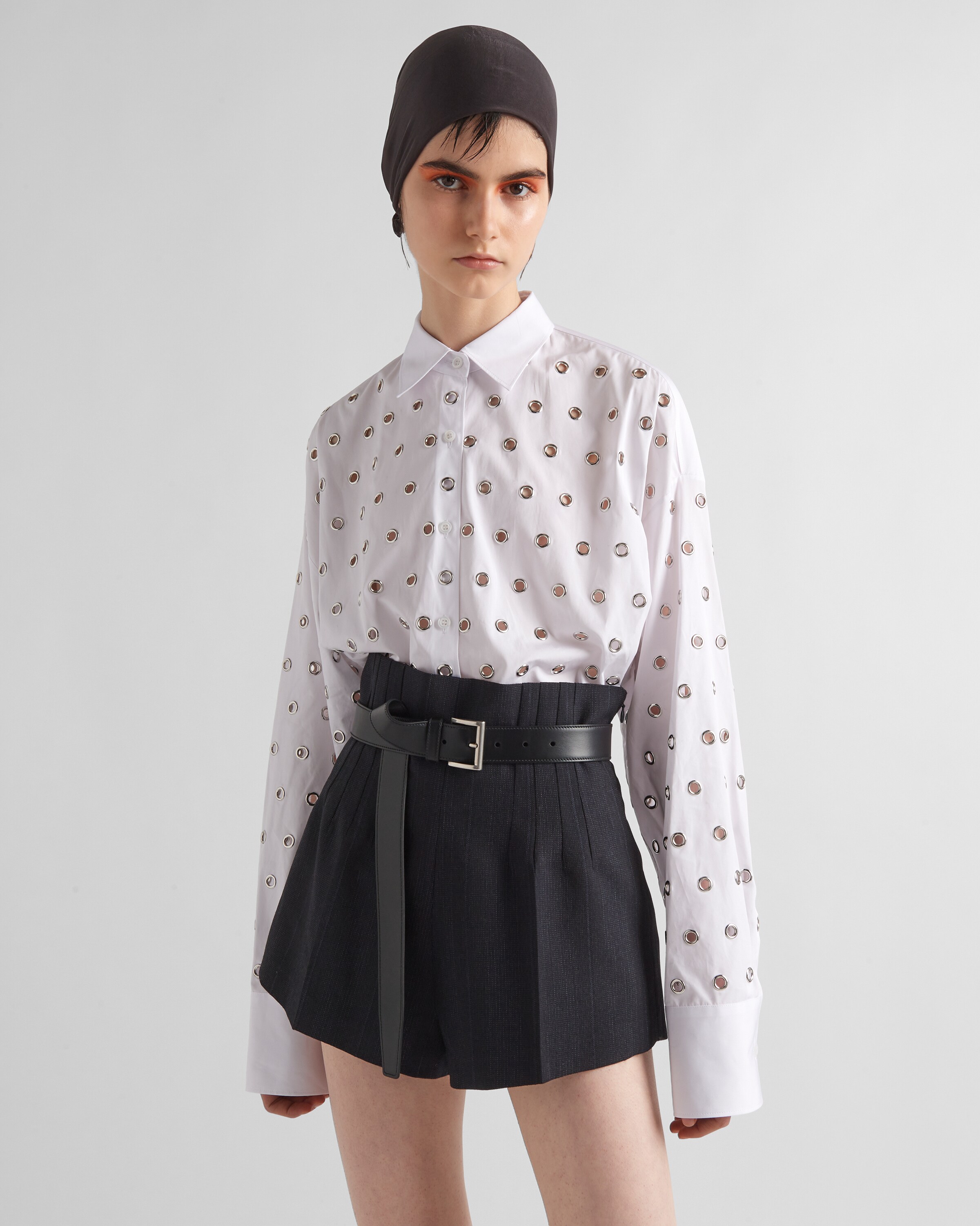 Prada Grommet Poplin Button Down Oversized Top In White