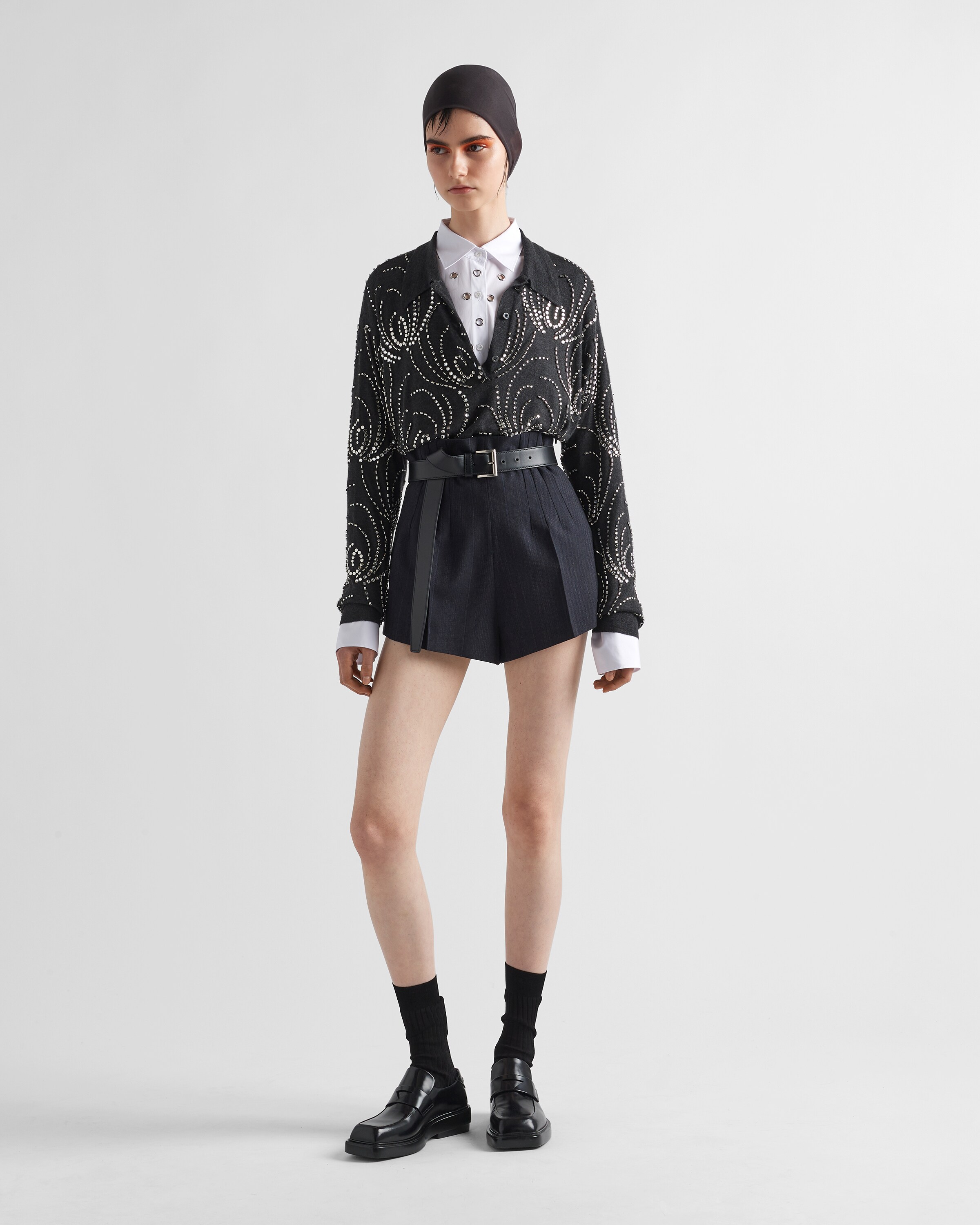 Prada Grommet Poplin Button Down Oversized Top In White