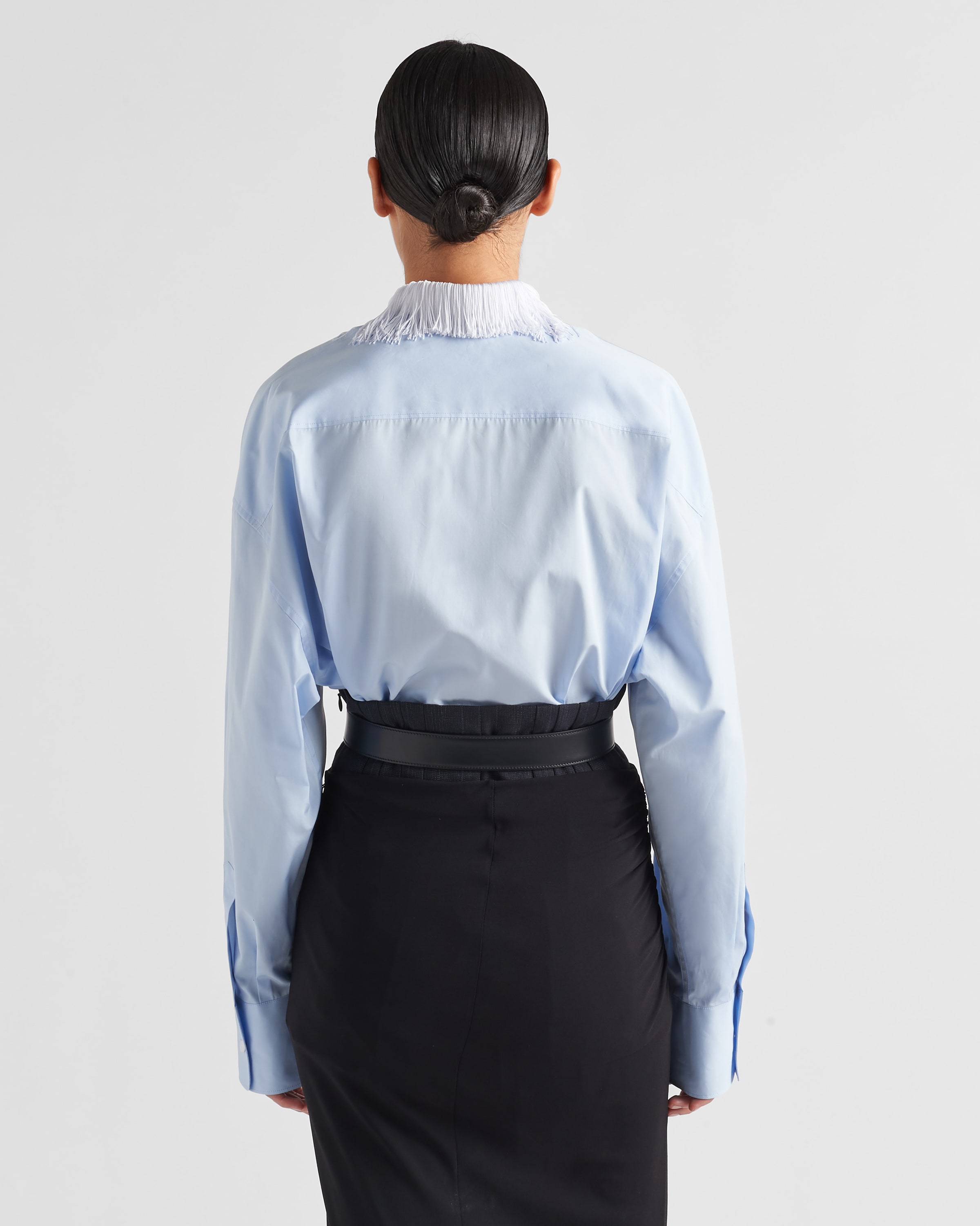 Light Blue Poplin Shirt With Fringed Collar PRADA