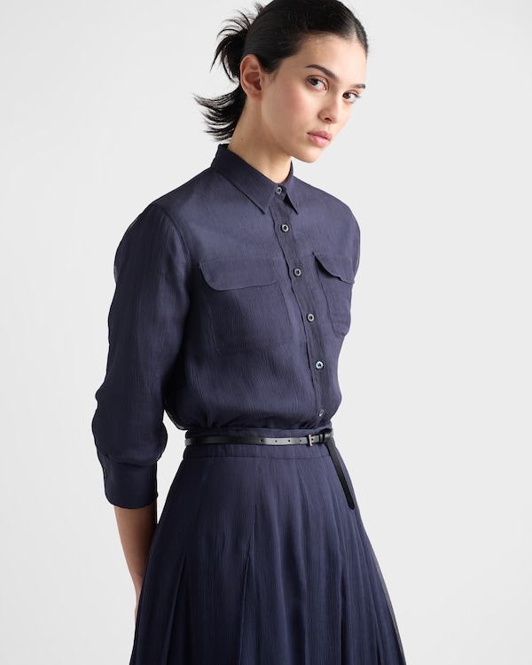 قميص من الشيفون الحريري - أزرق قميص من الشيفون الحريري - أزرق