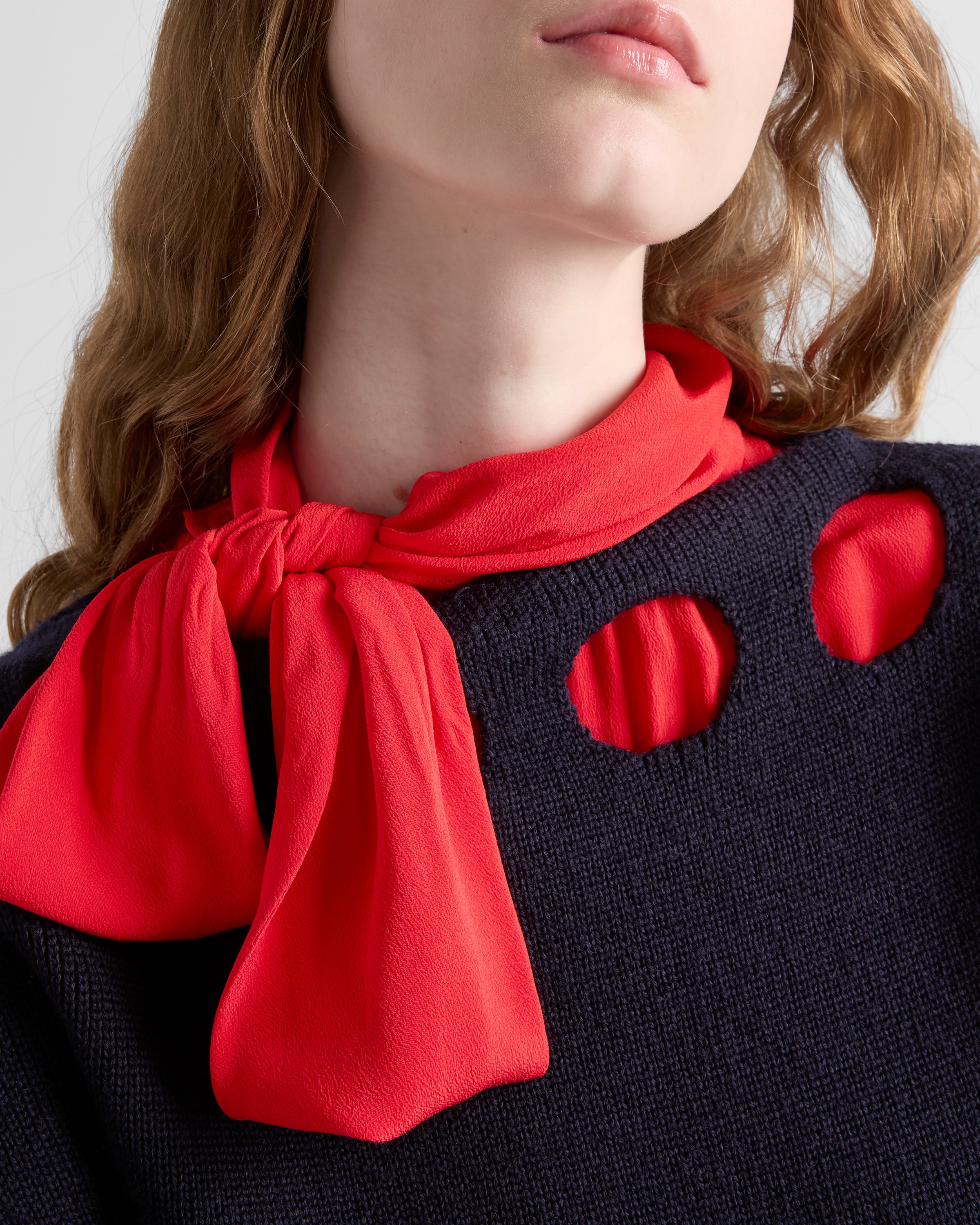 Prada Marocaine Offset Button Silk Top With Scarf In Red