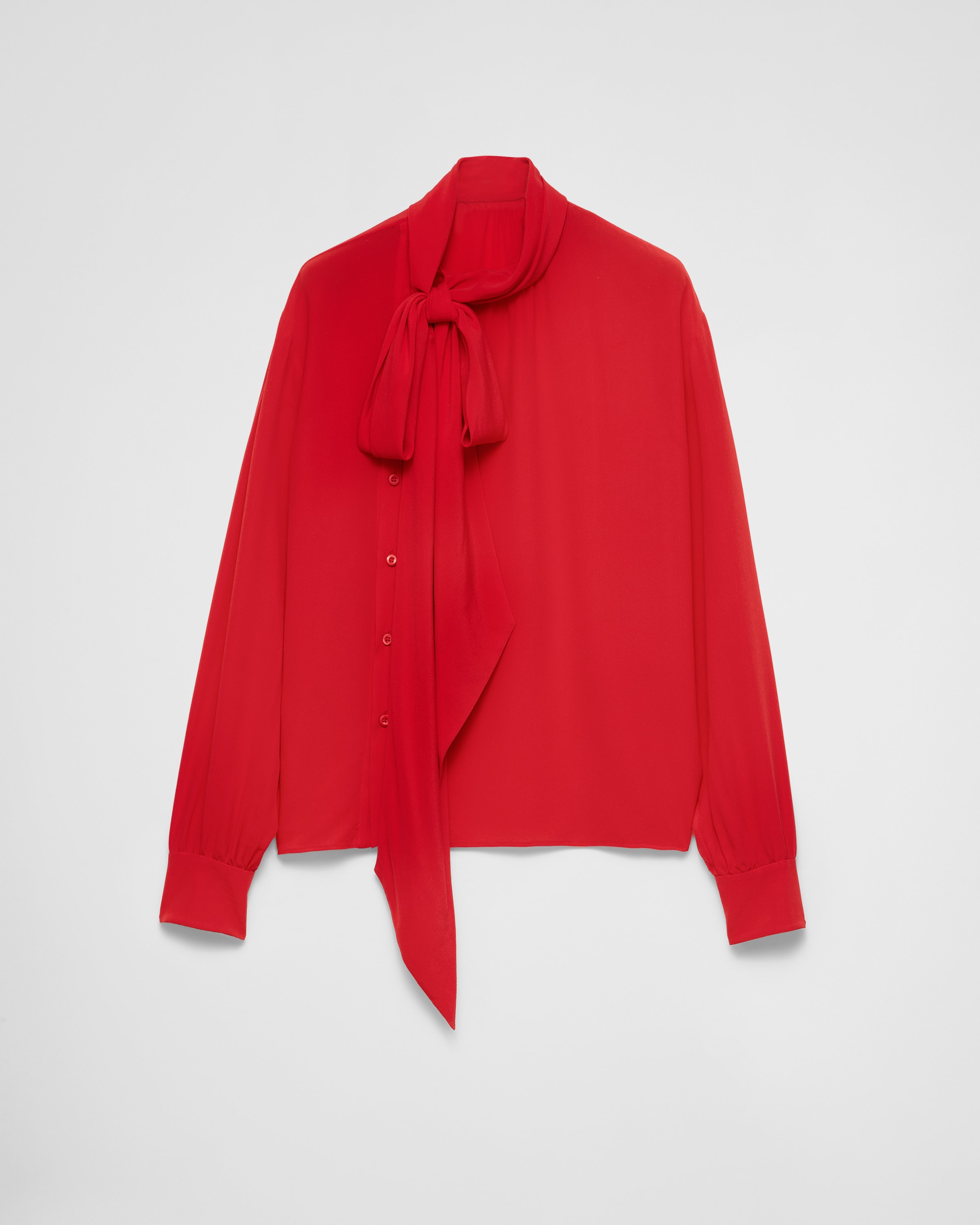 Prada Marocaine Offset Button Silk Top With Scarf In Red