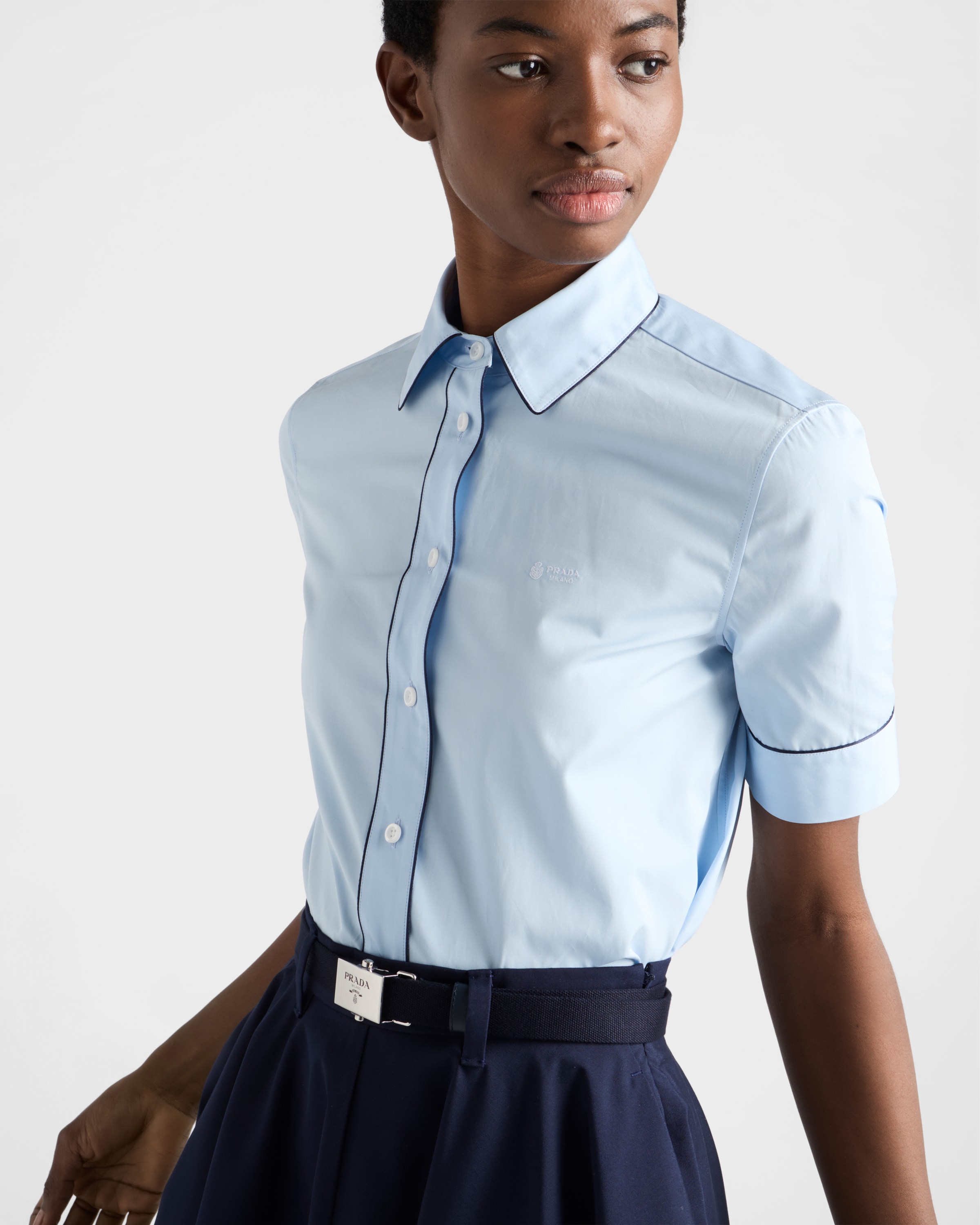 Sky Blue Short-sleeved poplin shirt | PRADA - United States
