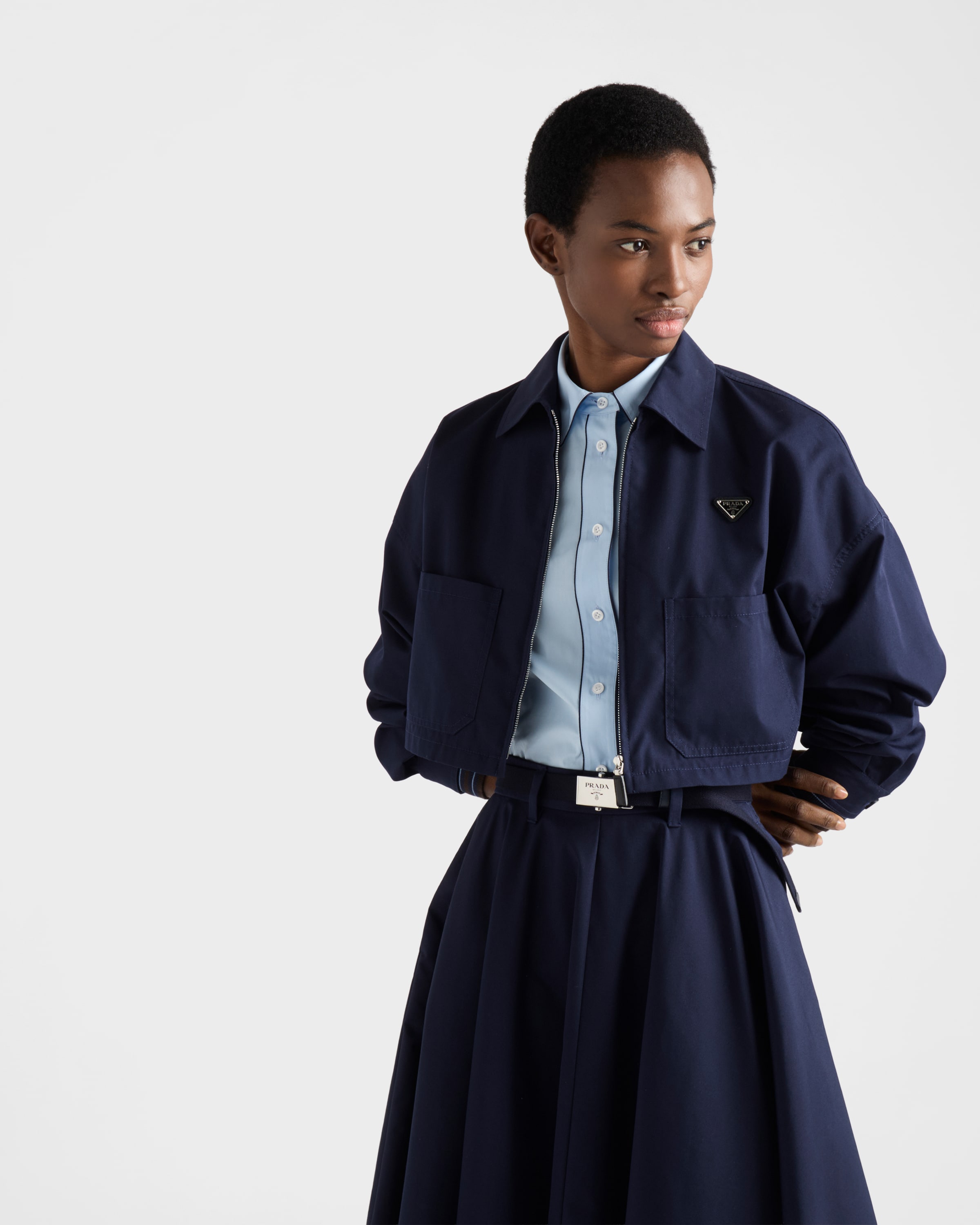 Sky Blue Short-sleeved poplin shirt | PRADA - United States