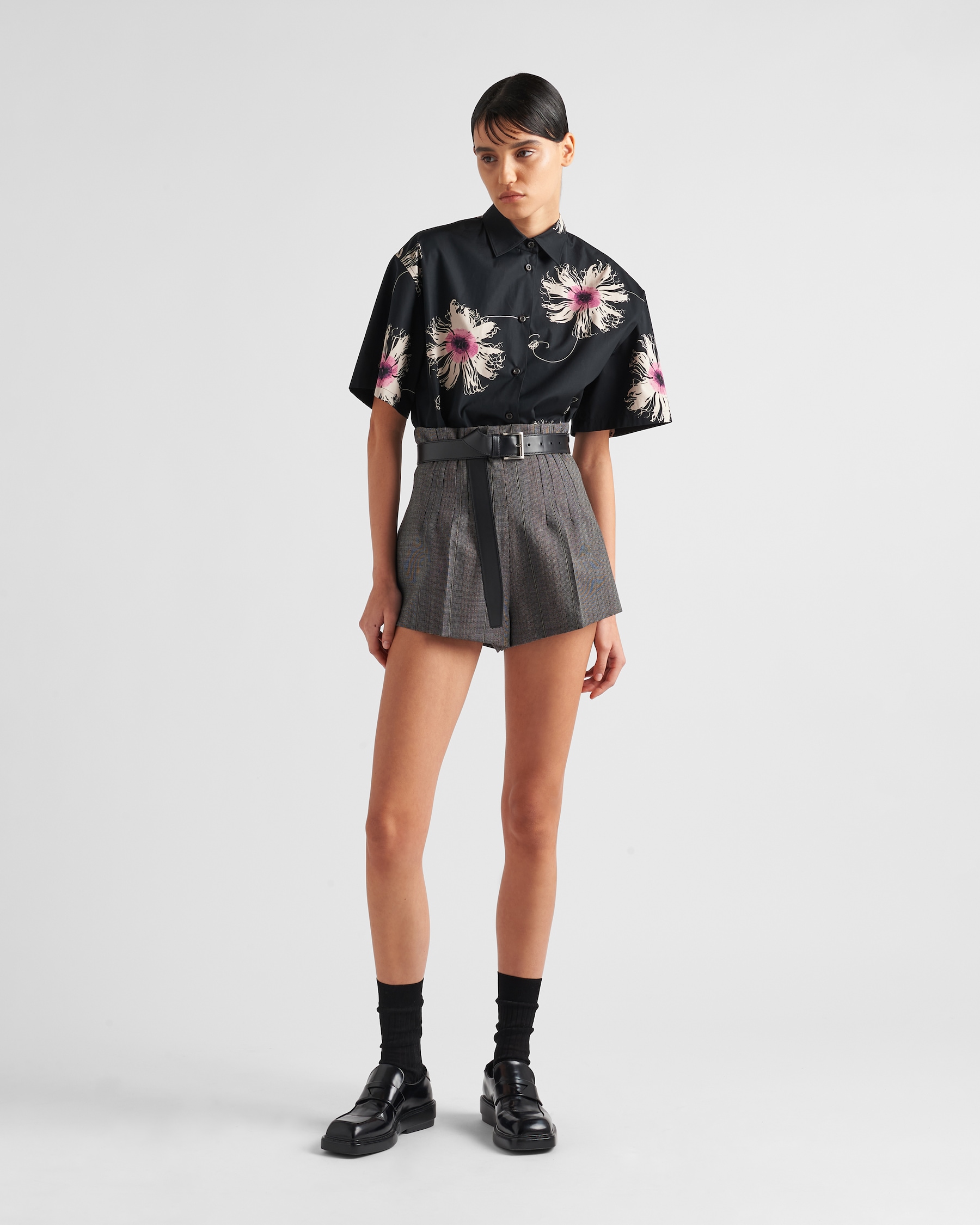 Lilac Short-sleeved Printed Poplin Shirt | PRADA