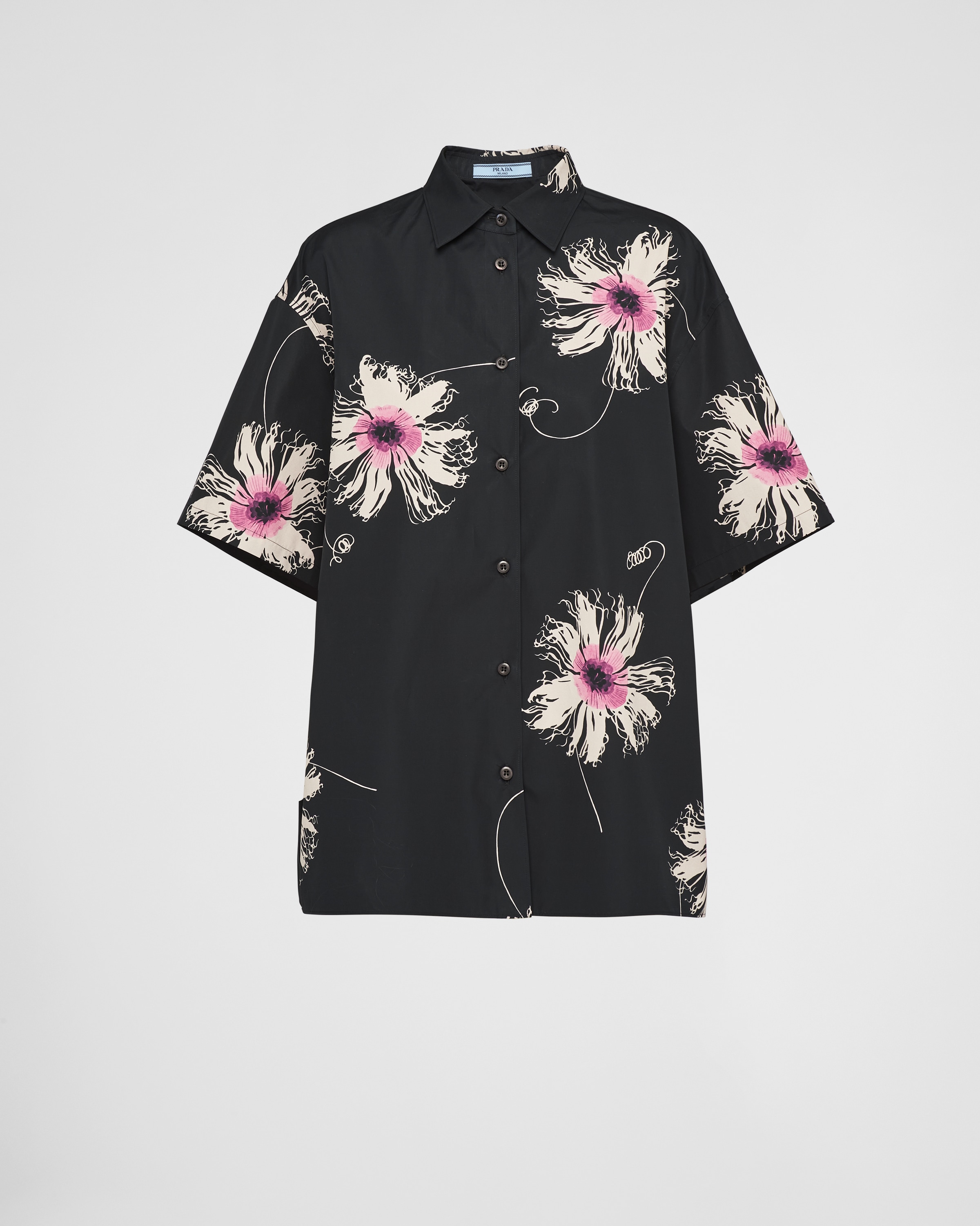 Prada Short-sleeved Printed Poplin Shirt In Lilac