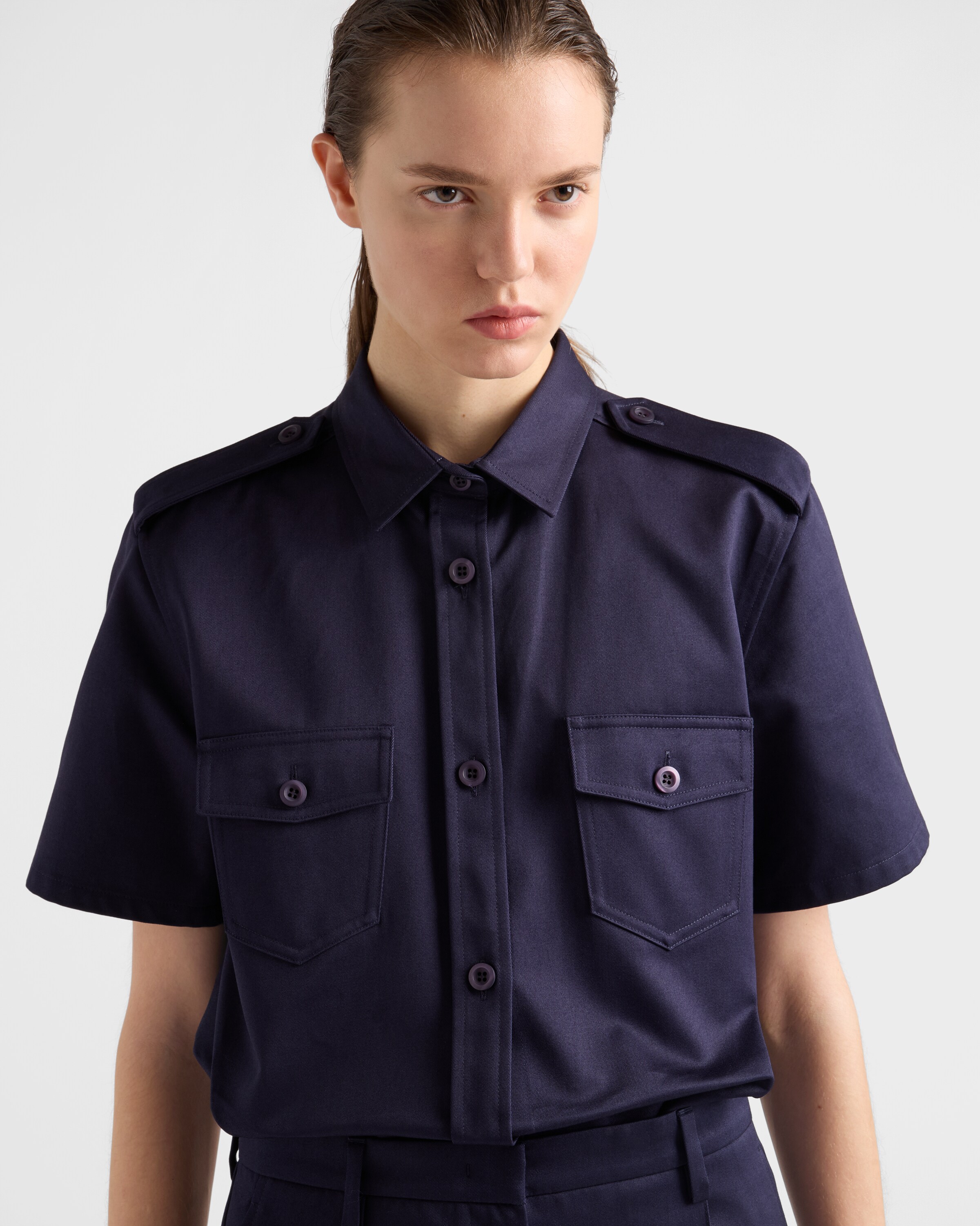 Navy Short-sleeved chino shirt | PRADA - United States